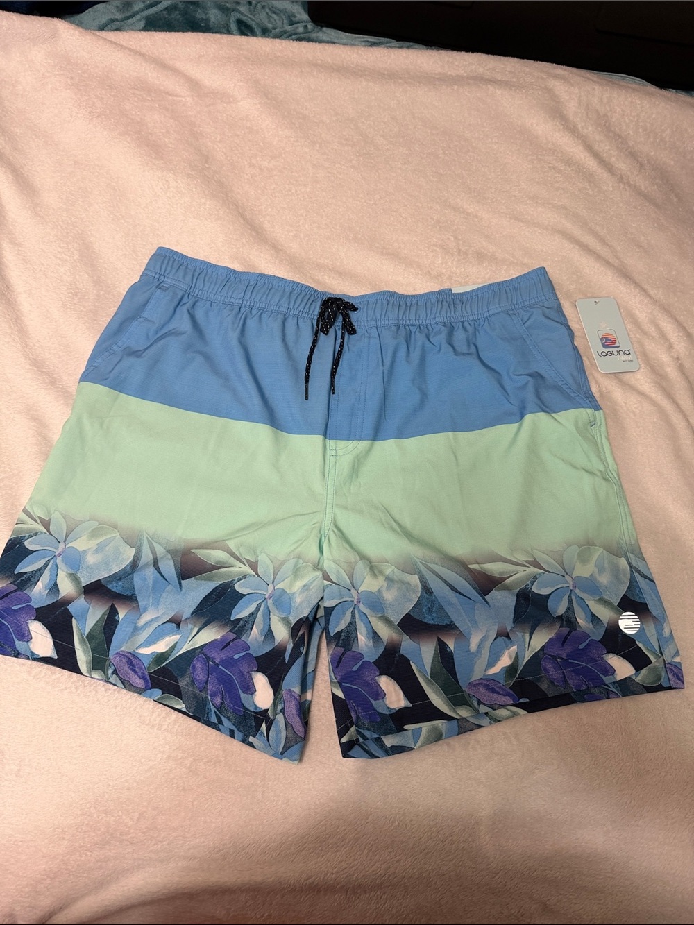 Laguna Swim Men's Blue & Mint Floral Border Swim Shorts